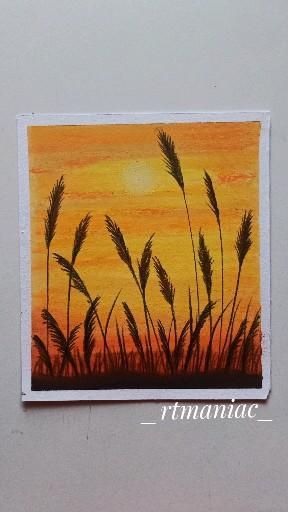 Ideas For Pastel Drawings, Art Ideas Using Oil Pastels, Drawing Ideas With Soft Pastels, Wheat Drawing Easy, Easy Art Oil Pastels, Color Pencil Art Sunset, Coloring Art Drawings, Oil Pastel Mountains Easy, Simple Soft Pastel Art