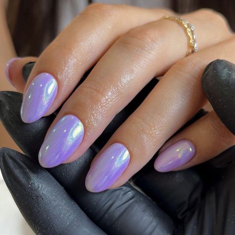 Lavender Purple Chrome Nails, Purple Taylor Swift Nails, Taylor Swift Nails Purple, Periwinkle Chrome Nails, Olivia Rodrigo Nails, Shellac Ideas, Swift Nails, Nails 2025, Nails September