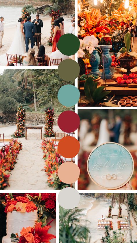 Cancun Wedding Color Palette, Mexico Beach Wedding Color Palette, Summer Beach Wedding Colors Colour Palettes, Jungle Wedding Color Palette, Sunset Pallet Wedding, Bright Sunset Color Palette, Jamaica Wedding Colors, Costa Rica Wedding Colors, Mexico Wedding Color Schemes