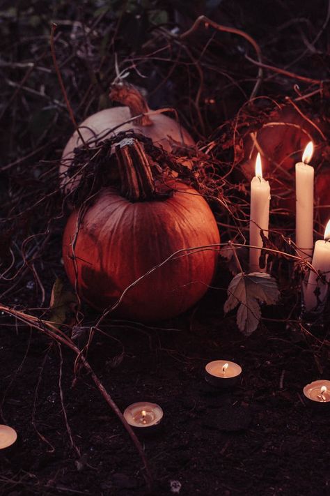 Jack O Lantern Beside Candles Halloween Decor Wiccan Samhain, Samhain Blessings, Blessed Samhain, White Sage Smudge, Amazing Decor, Halloween Candles, Photos Hd, New Images, Halloween Wedding