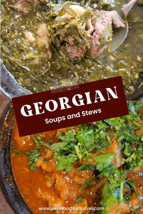 An image with two types of Georgian soups Jewish Meals, Georgian Recipes, Georgian Kitchen, Food Europe, Russian Heritage, Georgian Food, Georgian Cuisine, Heritage Recipes, Batumi Georgia