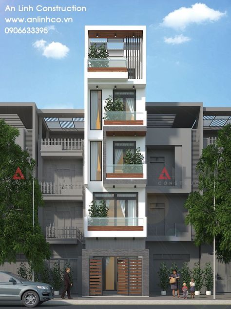 15x40 House Elevation, 3 Storey Narrow House Design, Modern House Facades 3 Storey, 4 Storey House Design, Flat House Design, Building Front Designs, 3 Storey House Design, Narrow House Designs, Small House Elevation