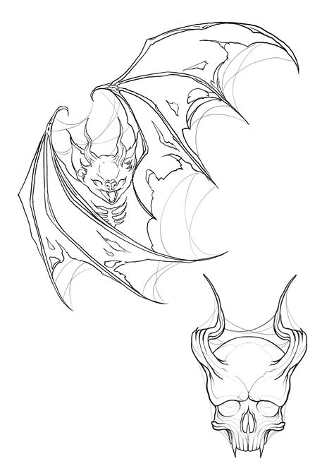 Around The Fur Tattoo, Animal Skull Tattoo Design, Bat Skeleton Tattoo, Gothic Bat Tattoo, Bat Sketch, Bats Tattoo Design, Monster Sketch, Bat Tattoo, Skeleton Tattoos