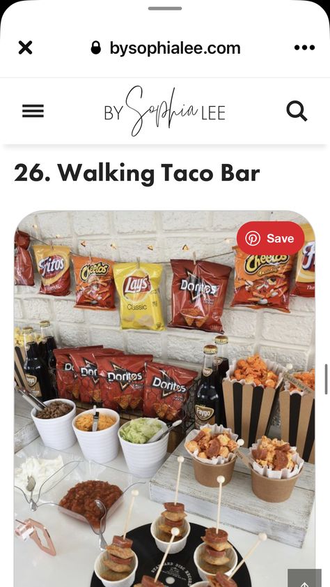 Hot Cheetos Bar, Walking Taco Bar, Walking Tacos, Taco Bar, Grad Party, Grad Parties, Engagement Party, Cheddar