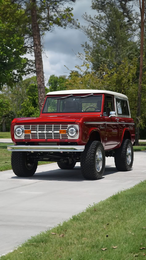 The Coyote V8-Powered '71 Bronco Ford Bronco Old Classic Trucks, Old Ford Broncos, 1971 Ford Bronco, Old School Cars Aesthetic, Ford Bronco 1970's, Red Ford Bronco, Old Bronco, Bronco 2, Classic Bronco