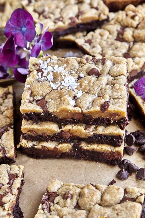 Sheet Pan Brookie Recipe Sheet Pan Brookies, Sheet Pan Blondies Recipe, Cookie Sheet Brownies, No Bake Sheet Pan Desserts, Chocolate Dessert For A Crowd, Half Sheet Pan Desserts, Sheet Pan Cookies Bars, Sheet Pan Dessert Bars, Sheet Pan Bars Recipes