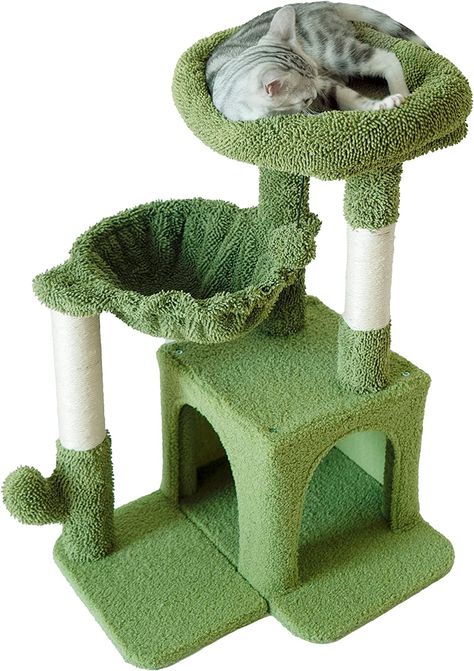 Small Cat Tower, Cottage Core Cat, Kitten Tower, Small Cat Tree, Cactus Cat, Cat Activity, Green Cat, Cat Condo, Cat Tower