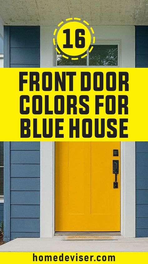 16 Best Front Door Colors for Blue Houses! Elevate your blue house's exterior with our guide to 16 front door colors for blue houses. See how different shades can dramatically change your home's look! Front Door Colors With Blue House, House Exterior Colors Blue, Fromt Doors, House Doors Colors, Dark Blue Houses, Blue Houses, Front Door Color, Best Front Door Colors, Exterior Door Colors