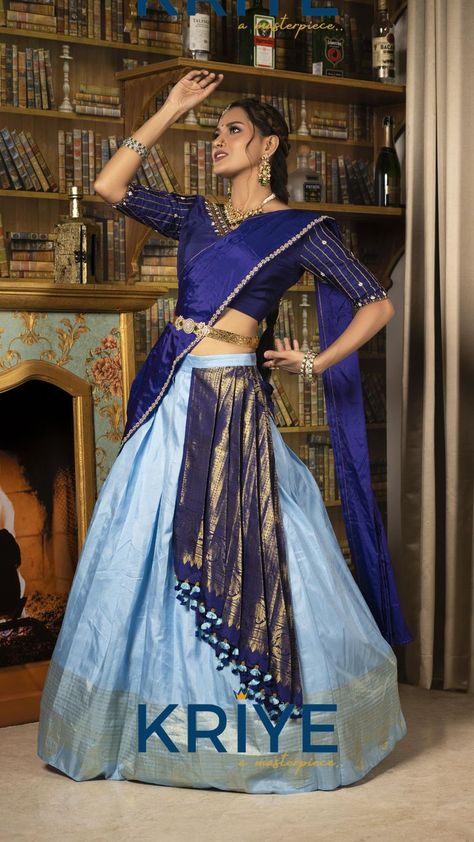 Silk Lehenga Dark Blue Combination Dress, Blue Combination Dress, Dark Blue Combination, Dark Blue Blouse, Blue Combination, Combination Dresses, Sequence Work, Zari Work, Silk Lehenga