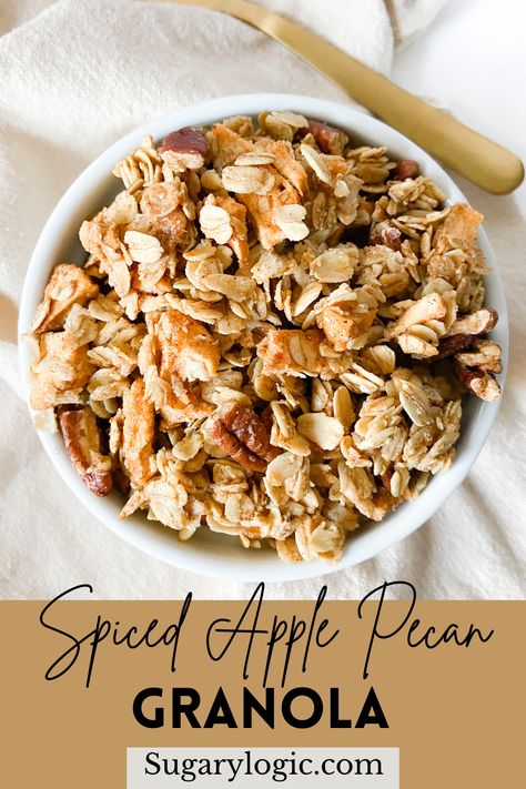 A bowl of Spiced Apple Pecan Granola. Gourmet Granola, Apple Granola, Micro Bakery, Pecan Granola, Oatmeal Granola, Homemade Granola Healthy, Cinnamon Granola, Healthy Granola Bars, Granola Recipe Bars