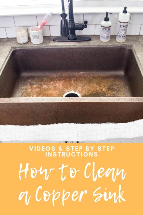 DIY learn how to clean a copper farmhosue sink. Its super easy! Videos and step by step instructions. sinkology copper armor  do copper sinks scratch easily  used copper sink  can you leave dishes in a copper sink  how to clean copper faucets  copper sink undermount  copper sink pros and cons  copper sink cleaner home depot  copper utility sink  copper sink lowes  can you use comet on copper  copper sink cleaner home depot  problems with copper sinks  hand soap for copper sinks  restore patina c Copper Farm Sink, Copper Farmhouse Sink, Clean Copper, Farmhouse Kitchen Decor Ideas, How To Clean Copper, Farmhouse Sinks, Kitchen Sink Design, Kitchen Decor Ideas, Versatile Furniture