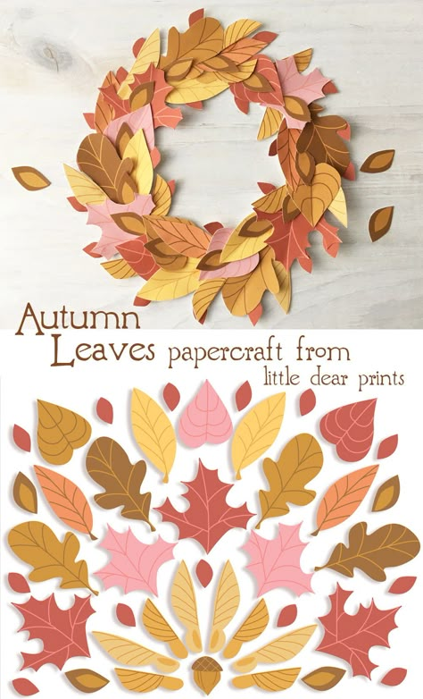 Fall Paper Wreaths Diy, Autumn Paper Wreath, Autumn Leaves Paper Craft, Fall Cardstock Crafts, Autumn Leaves Printable, Halloween Paper Wreath, Paper Autumn Decoration, Paper Autumn Leaves, Autumn Paper Decorations