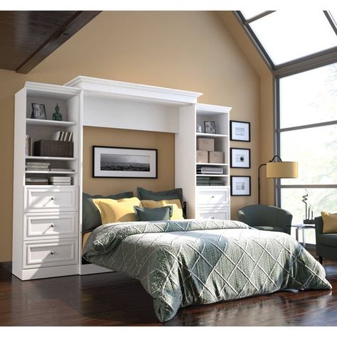 Bestar Versatile by Bestar 115'' Queen Wall Bed Kit Featuring a 3 Drawer Set in White - Walmart.com - Walmart.com Murphy Bed Ideas, Ikea Apartments, Murphy Bed Ikea, Murphy Wall Beds, Queen Murphy Bed, Kura Bed, Modern Murphy Beds, Murphy Bed Diy, Murphy Bed Plans