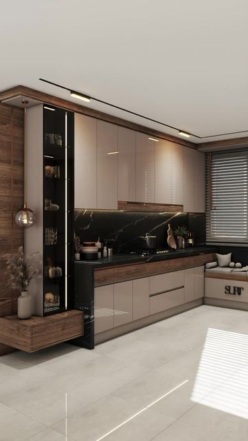 Kitchen Wardrobe Design, Trendy Kitchen Design, Kitchen Cabinet Trends, Dream Kitchen Ideas, Kitchen Layout Plans, House Interior Design Styles, Kitchen Cupboard Designs, Warm Wood Tones, Bedroom Door Design