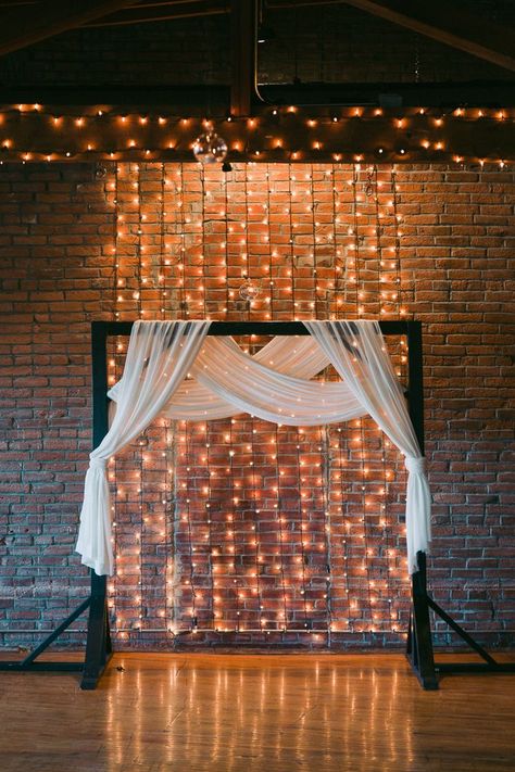 Wedding Arbor Ideas, Light Arch, Arbor Ideas, Wedding Arbor, Wooden Arch, White Drapes, Twinkle Lights, Wedding Lights, Wedding Arch