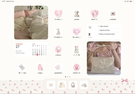 Ipad Set Up Ideas Homescreen, Coquette Ipad, Background Coquette, Ipad Lockscreen, Up Aesthetic, Pink Wallpaper Ipad, Ipad Organizer, Ipad Essentials, Custom Ipad