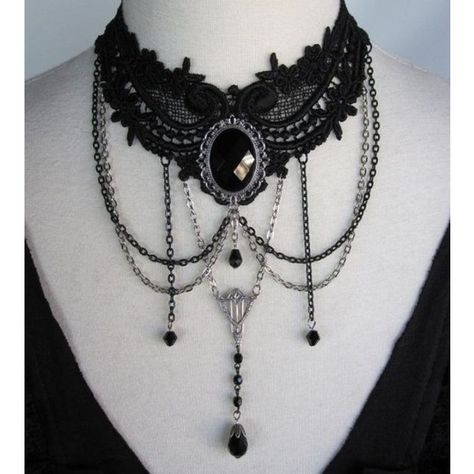 Choker Necklace Collier Black Lace Little Keys Victorian Steampunk... ❤ liked on Polyvore featuring jewelry, necklaces, adjustable chain necklace, antique necklaces, victorian choker necklace, choker necklaces and chain choker Kalung Choker, Black Lace Necklace, Lace Choker Necklace, Victorian Goth, Lace Necklace, Victorian Steampunk, Black Choker, Gothic Outfits, Victorian Jewelry