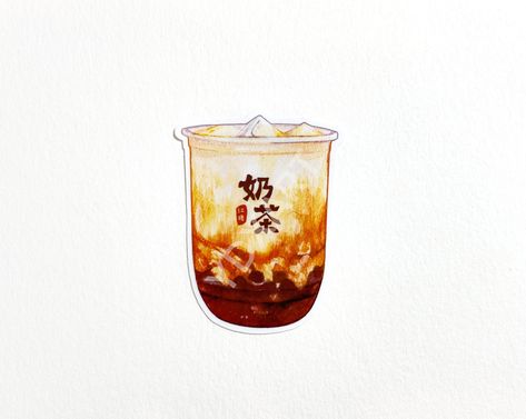 Boba Tea Art Drawing, Bubble Tea Watercolor, Asian Drink, Bubble Tea Sticker, Brown Sugar Boba, Tea Stickers, Journal Images, Bullet Journal Accessories, Bubble Tea Boba