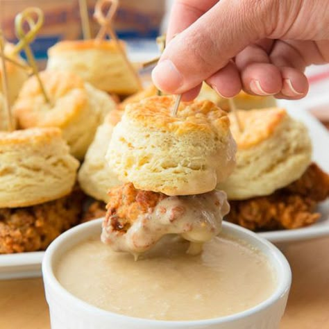 Maple Sausage, Biscuit Sandwich, Maple Butter, Cheddar Biscuits, Chicken Appetizers, Chicken And Biscuits, Fried Chicken Sandwich, Sausage Gravy, Chicken Bites