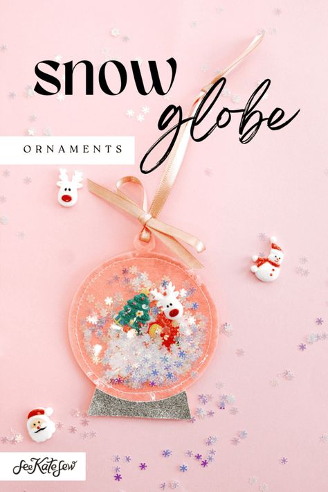 DIY Snow Globe Ornament Diy Snow Globe Ornaments, Felt Snow, Resin Snow Globe, Shaker Ornaments, Snow Globe Diy, Yule Crafts, Snow Globe Ornament, Easy Teacher Gifts, Snow Ornaments