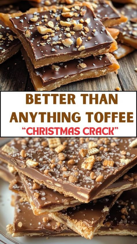 If you’re looking for a sweet and salty treat that’s very easy to make and addictive, try "Better Than Anything Saltine Toffee!" Heath Bar Toffee Recipe, Toffee Bark Saltine, Salted Toffee Bars, Chocolate Toffee Bars Recipe, Best Homemade Toffee, Better Than Anything Toffee, Licorice Toffee Recipe, Wyse Guide English Toffee, Fools Toffee Recipe