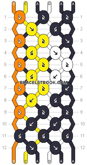 Normal Pattern #16029 | BraceletBook.com Halloween String Bracelet Patterns, Halloween Friendship Bracelet Patterns, Fall Bracelet Patterns, Halloween Bracelet Patterns, Fall Friendship Bracelets, Halloween Friendship Bracelet, Threaded Bracelets, Freindship Bracelets, Hemp Bracelet Patterns