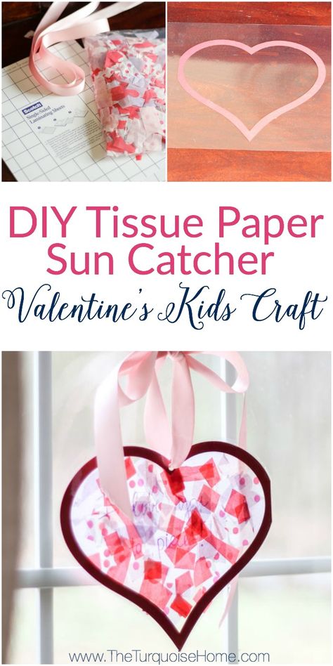 We used this in my daughter's Kindergarten class party! The kids LOVED it! | DIY Tissue Paper Sun Catcher Valentine's Kid Craft Valentine's Crafts For Kids, Valentines Class Party, Kindergarten Party, Paper Sun, Kindergarten Valentines, Valentinstag Party, Class Valentines, Valentine's Day Crafts For Kids, Party Crafts