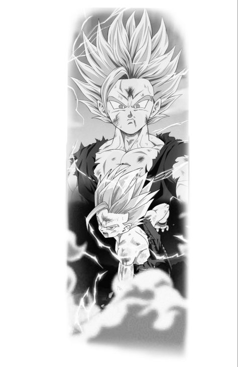 Tattoo preto e cinza imagem gohan dbz Super Saiyan 2 Gohan Tattoo, Gohan Tattoo Ideas, Dragon Ball Tattoo Design, Goku Tattoo Design, Goku Face, Dbz Tattoo, Hero Tattoo, Dove Tattoo Design, Temple Tattoo