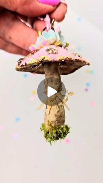 Debrina Pratt on Instagram: "A Merry Little Mushroom #mushroom #mushroomornament #christmas #handmade #ornaments #ornament #pink #shabbychic #fairycore #cottagecore #pinkmas #papermushroom #collage #papercrafts #diy #papermache #spuncotton #christmascrafts #debrinapratt #pixiedustfiles" Debrina Pratt, Christmas Mushroom, Witch Life, Little Mushroom, Christmas Handmade, Fairycore Cottagecore, Handmade Ornaments, Fairy Core, Paper Mache