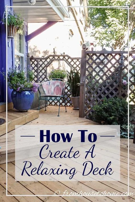 Looking for tips to make your deck feel more welcoming? Click here to find out how to create a relaxing deck that will make you want to spend time outdoors. #fromhousetohome  #outdoorlivingspace #patiosanddecks #structures #gardeningtipsandplants Deck Gardening, Zen Backyard, Japanese Painted Fern, Deck Outdoor, Laying Decking, Yoga Studio Design, Deck Construction, Lattice Fence, Diy Outdoor Decor