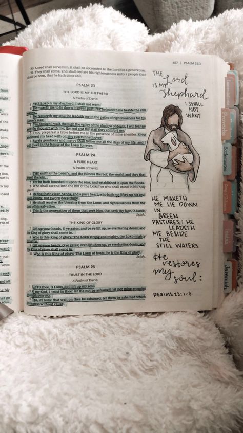 Bibles For Journaling, Psalm 23 Artwork, Bible Study Area In Bedroom, Psalm 25 Bible Journaling, Psalm 23 Drawing, Psalm 23 Bible Study, Psalm Bible Notes, Best Bible For Journaling, Psalm 91 Bible Journaling