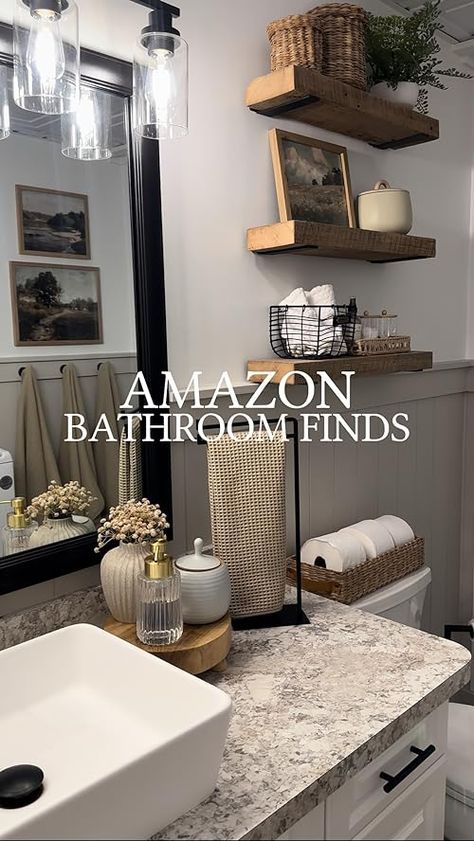 Bathroom Finds, Amazon Bathroom, Bathroom Counter Decor, Small Space Bathroom, Floating Shelves Bathroom, Restroom Decor, Bathroom Decor Apartment, Bathroom Design Decor, Small Bathroom Storage