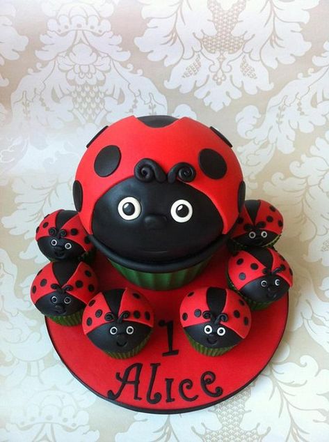 Ladybird Cupcakes, Ladybird Cake, Bird Cake, Ladybug Theme, Giant Cupcake, Bird Cakes, Ladybug Party, Giant Cupcakes, Bee Party