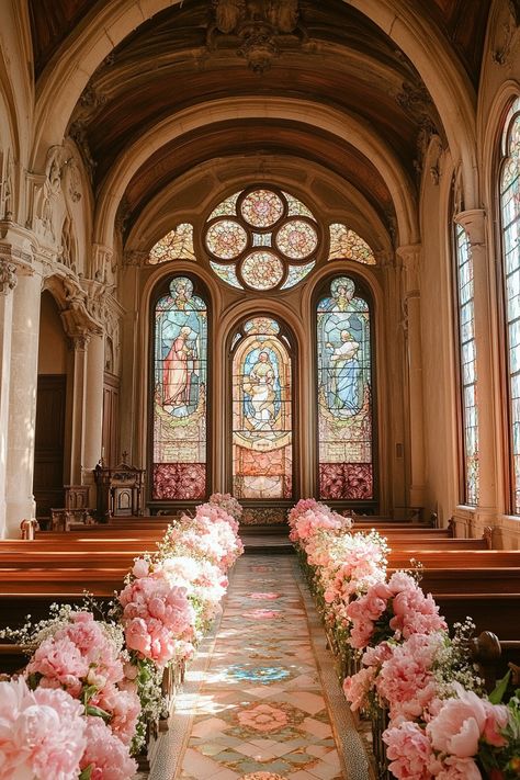 Wedding ceremony setting. Antique stained glass church with pink peony flower-lined aisles.

Dare to swim against the wedding tide? Then a cathedral wedding ceremony setup could be the majestic gateway to your eternal love story. If you're still undecided, we've compiled 31 timeless ideas that will surely make you fall head over heels with this classic choice. Brace yourself for a grandeur-inspiring…

Read more: https://tastywed.com/generated-post-31-timeless-cathedral-wedding-ceremony-setup-ideas/ Ceremony Venue Ideas, National Cathedral Wedding, Wedding In Church Aesthetic, Pretty Church Wedding, Pretty Cathedrals, Cathedral Wedding Venue Church, Catholic Wedding Decorations, Wedding Planning Aesthetic, Church Wedding Aesthetic