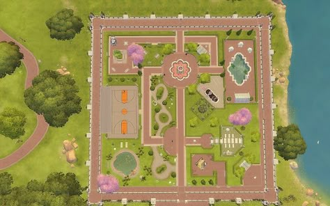 Downtown Park - The Sims 4 - Via Sims Community Park Design, Minecraft Park, City Parks Design, Sims 4 City Living, Sims 4 Houses Layout, The Sims 4 Lots, Sims Freeplay Houses, San Myshuno, Sims 4 Challenges