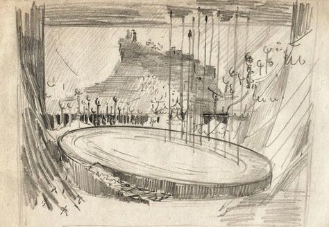 Detailed Event Sketch Design Solutions Scenography Sketch, Stage Design Sketch, Set Design Sketches, Stage Sketch, Scenic Design Sketch, Stage Drawing, Interior Architecture Sketch, Theatre Set Design, Costume Design Sketch