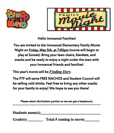 Friday is Cinco De Mayo Family Movie Night! IES PTF is hosting another fun family event! Bring lawn chairs, blankets, dinner & snacks for a movie under the stars, 7-9pm on the Elementary Green. (If there is rain, the event will be held in the North Gym!) Movie Night School Event, Movie Night School, Movie Night Under The Stars, Movie Under The Stars, Pta Mom, Pta Moms, Movies Under The Stars, Dinner Snacks, Night School