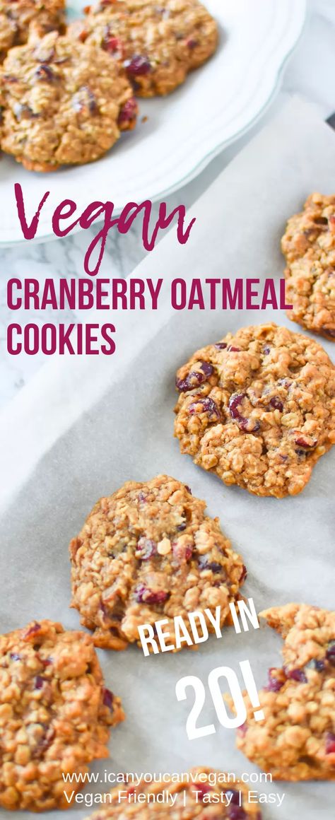 Vegan Cranberry Oatmeal Cookies | Vegan Cranberry Oatmeal Cookies Cranberry Oatmeal Cookies, Easy Vegan Cookies, Cranberry Oatmeal, Oatmeal Cookies Easy, Oatmeal Cranberry Cookies, Vegan Oatmeal, Vegan Cookies Recipes, Vegan Cookie, Easy Oatmeal