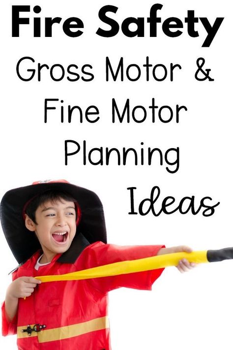 Fire Safety Gross Motor and Fine Motor Activities .  These are great to add during fire safety week or with your firefighter theme.  A fun way to integrate fine motor, gross motor and physical activity into learning! Fire Safety Games, Preschool Gross Motor, Fire Safety Preschool Crafts, Fire Safety Theme, Pediatric Physical Therapy Activities, Fire Safety Activities, Fire Safety Preschool, Pink Oatmeal, Fire Safety Week