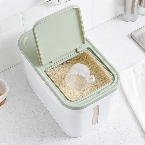 Flour Storage Ideas, Rice Storage Ideas, Kost Aesthetic, Rice Container Storage, Must Have Kitchen Items, Large Food Storage Containers, Rice Storage Container, Flour Storage, Rice Dispenser