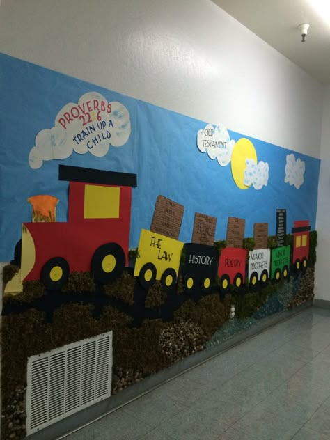 Train Theme For Preschool, Transportation Theme Classroom Decor, Transportation Classroom Decor, Train Door Decorations Classroom, Train Ideas For Preschool, Train Station Classroom Theme, Train Classroom Decorations, Train Bulletin Board Ideas, Train Photobooth