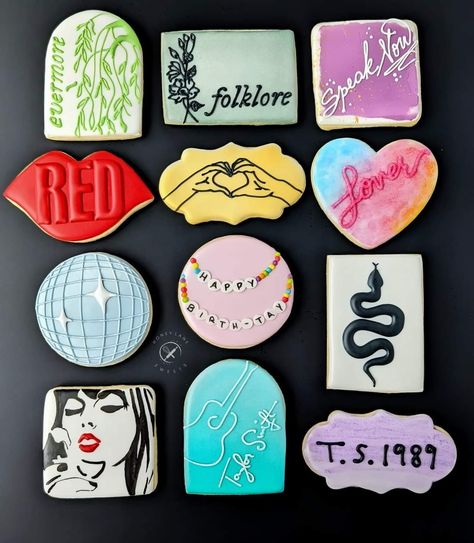 Eras Tour Cookies Decorated, Taylor Swift Royal Icing Cookies, Taylor Swift Themed Cookies, Eras Tour Cookies, Taylor Swift Eras Cookies, Taylor Swift Cake Pops, Taylor Swift Cookies Decorated, Taylor Swift Sugar Cookies, Taylor Cake