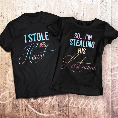 Couple matching t-shirts I stole her Heart by SayYouLoveMeGifts Husband And Wife Shirts, Married Couple Shirts, Wedding Day Shirts, Wife Shirts, Couple Heart, Cute Couple Shirts, Married Shirt, Engaged Shirts, Matching T Shirts