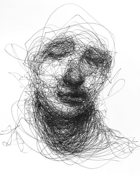 Scribbled Portraits of Brooding Figures by Adam Riches | Colossal Scribble Drawings, Scribble Drawing, Monochrome Illustration, Rich Art, Scribble Art, Colossal Art, Contour Drawing, Dark Art Drawings, Line Art Drawings