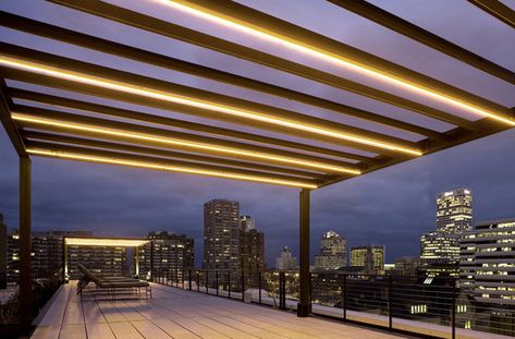 The Blatz,© Kevin Miyazaki Outdoor Linear Lighting, Trellis Lighting, Outdoor Pergola Lighting, Canopy Lights Outdoor, Terrace Lighting, Canopy Lighting, Canopy Ceiling, Hotel Canopy, Canopy Glass