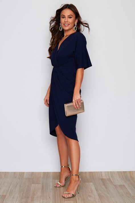 Navy Wedding Guest Dresses, Navy Dress Outfits, Wrap Dress Wedding, Wrap Dress Wedding Guest, Navy Wrap Dress, Dress Wedding Guest, Summer Wedding Outfit Guest, Guest Attire, Wrap Midi Dress