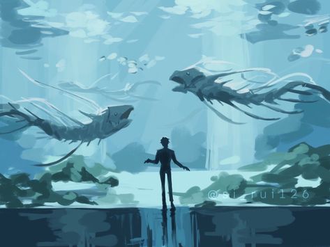 Aquarium Date Drawing, Aquarium Digital Art, Fish Aquarium Drawing, Anime Aquarium, Chrollo Hxh, Hxh Chrollo, Anime Fish, Aquarium Drawing, Aquarium Date