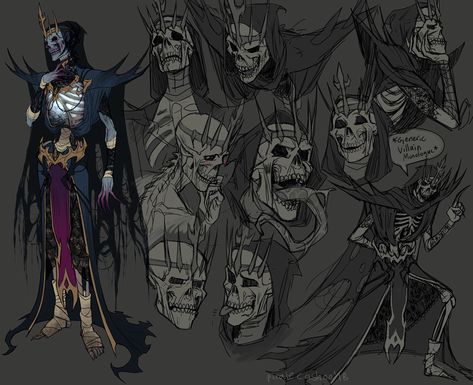 I’ve been in the mood to draw skeletons lately so I developed my lich dude’s design a bit more. His name is Vroscaz, he’s dtf and loves lace Skeleton Character, Lich King, Draw Animals, Cool Monsters, 다크 판타지, Dnd Art, Arte Fantasy, Creature Concept, Dnd Characters