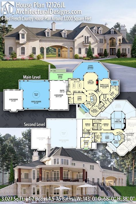 Fancy House Floor Plans, Future Building Design, 4200 Sq Ft House Plans, Country French House Plans, Mcmansion Floor Plan, Dream House Blueprints, Luxury Log Cabin Floor Plans, 3000 Sqft House Plans Layout, Mansion Blueprints Floor Plans