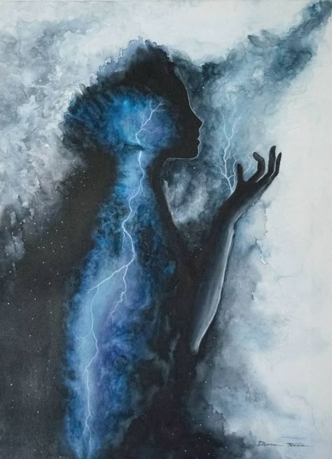 Lightning Art, Storm Art, Italy Painting, Art Watercolor Painting, Lucy In The Sky, Sky Painting, Watercolor Canvas, Woman Painting, Double Exposure